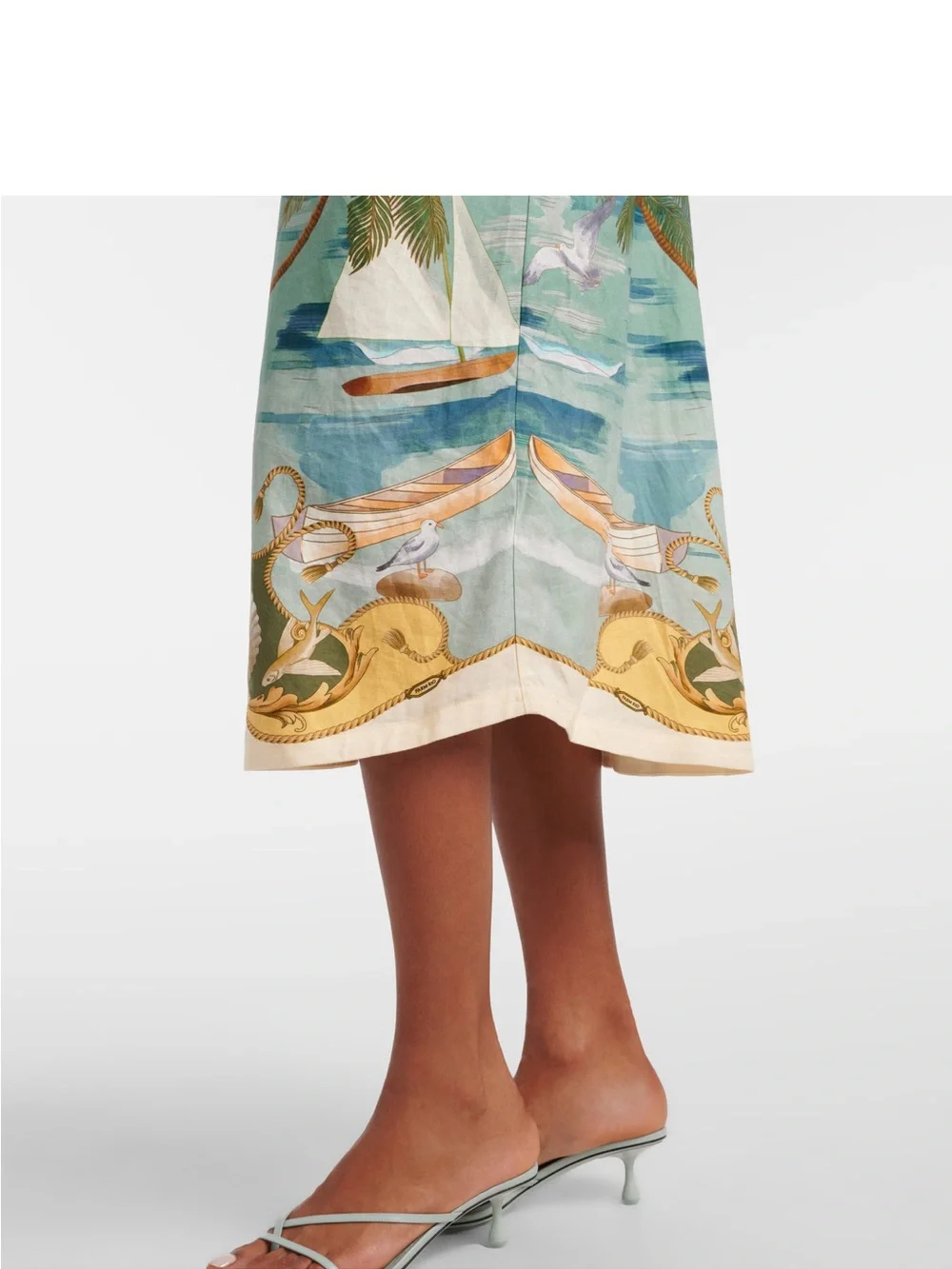 Farm Rio Royal Sea Gathered-Waist Midi Dress - Sz L - Picture 9 of 12